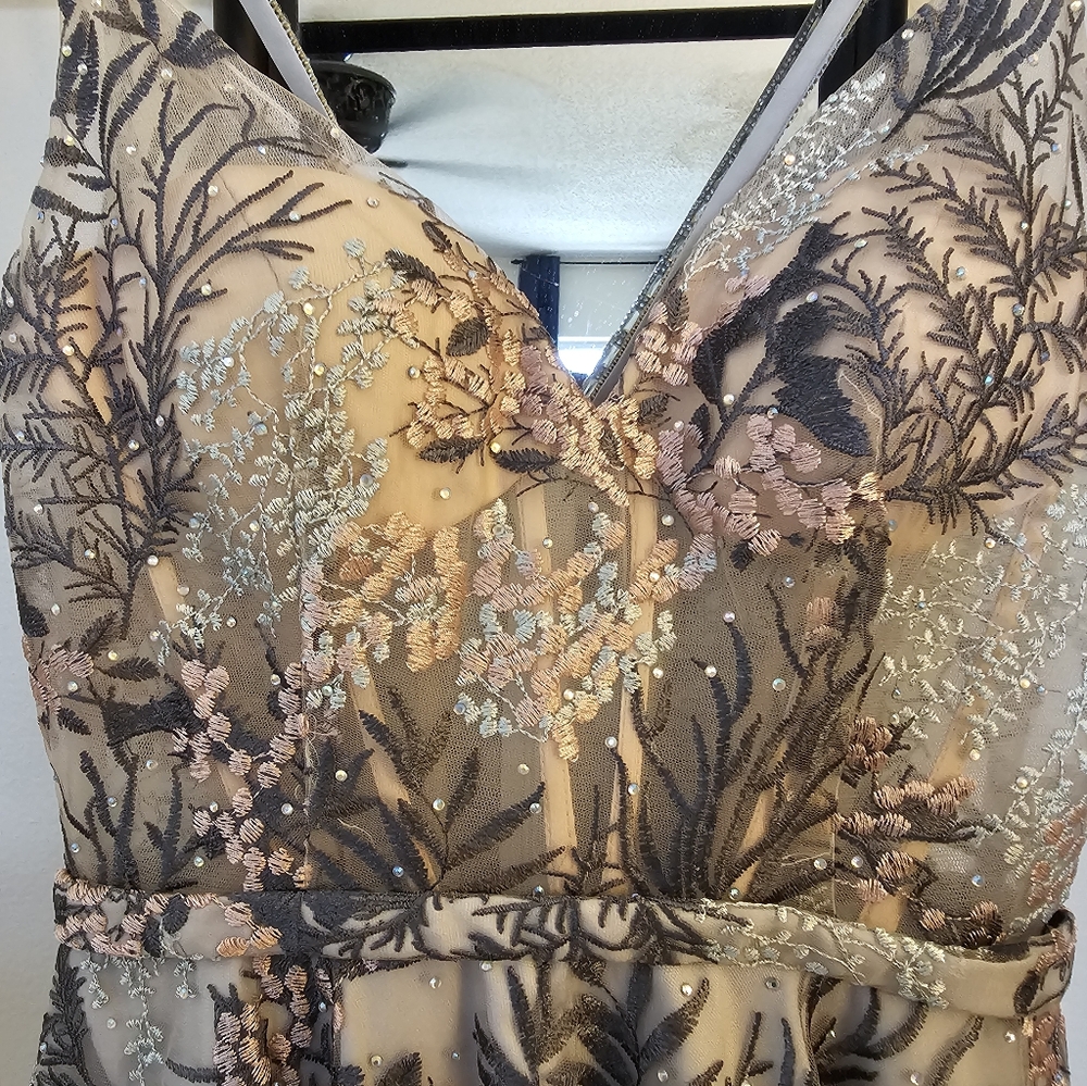 Embroidered Flower and Rhinestone Mini Dress - Picture 5 of 12